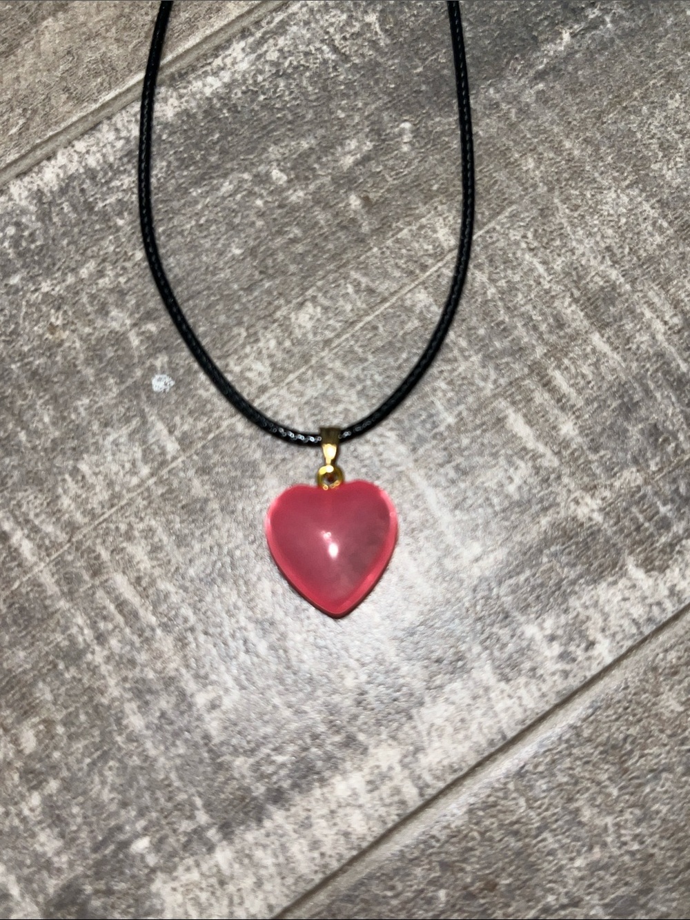 Pink Heart Pendant Necklace with Black Cord C